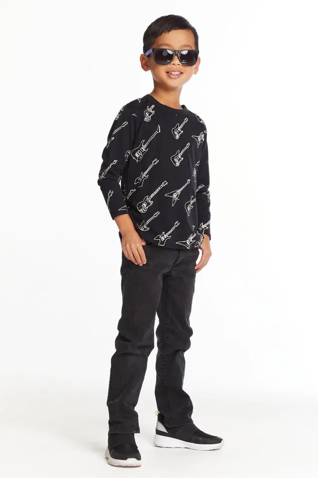 Kids Boys Chaser Brand Guitar Jam Boys Long Sleeve Crew Neck Tee