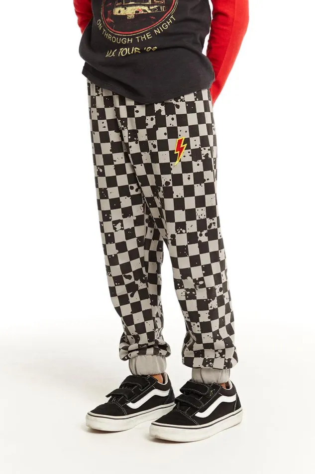 Kids Boys Chaser Brand Lightning Splatter Checker Joggers