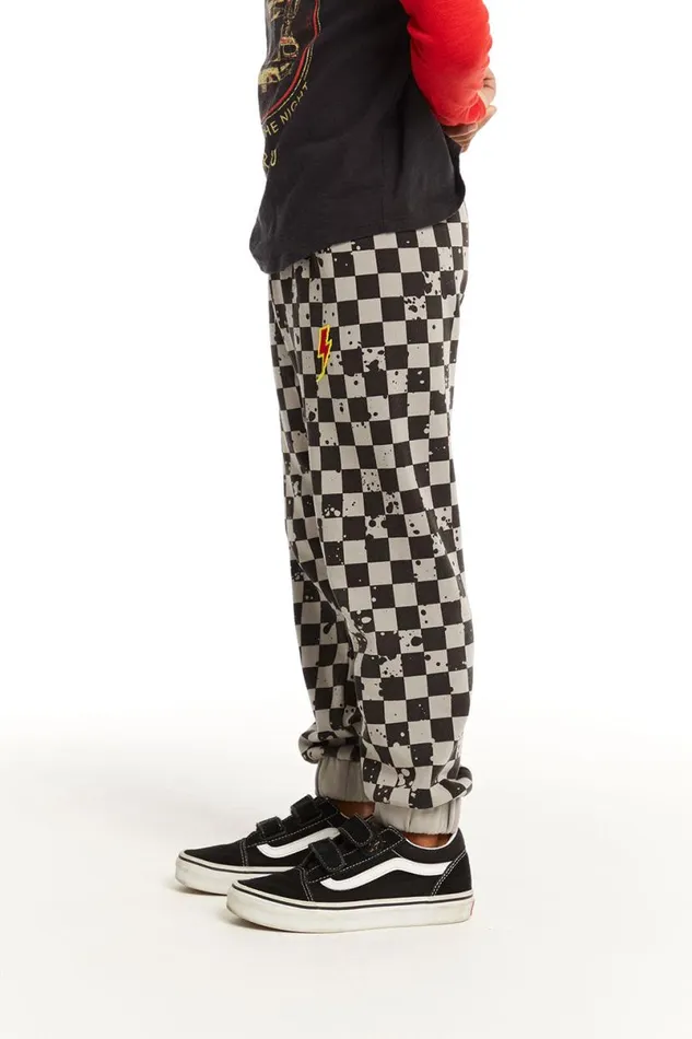 Kids Boys Chaser Brand Lightning Splatter Checker Joggers