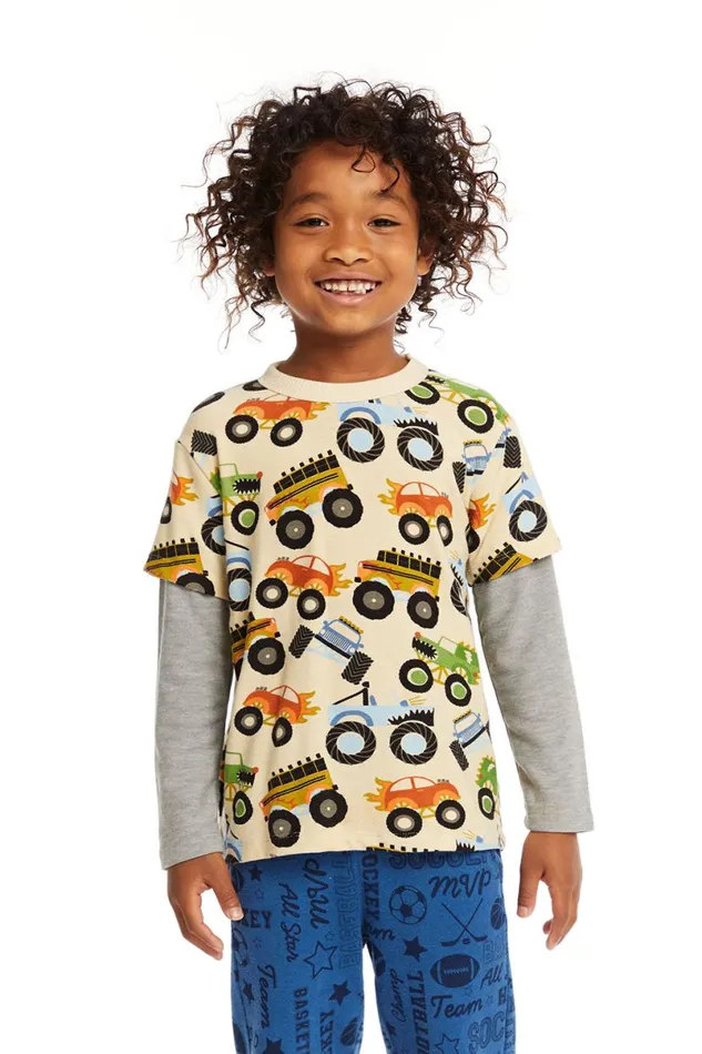Kids Boys Chaser Brand Long And Short Sleeve Monster Truck Tee