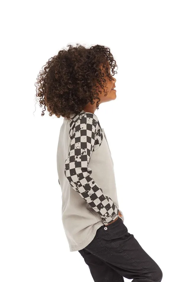 Kids Boys Chaser Brand Long Sleeve Splatter Checker Raglan Button Up Henley