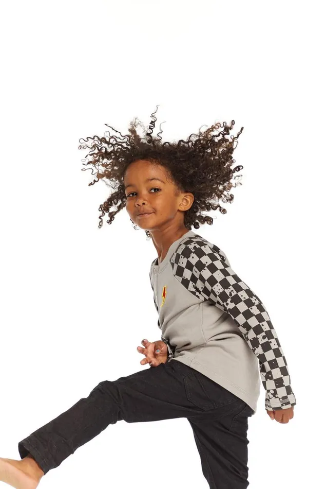Kids Boys Chaser Brand Long Sleeve Splatter Checker Raglan Button Up Henley