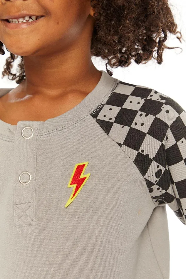 Kids Boys Chaser Brand Long Sleeve Splatter Checker Raglan Button Up Henley