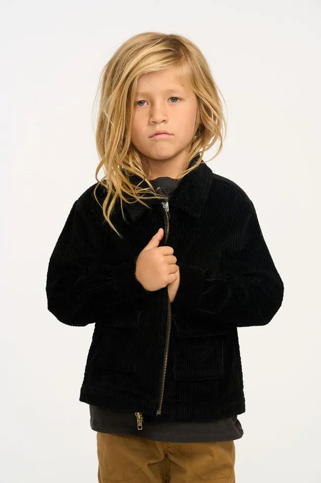 Kids Boys Chaser Brand Martin Raven Black Zip Up Corduroy Jacket