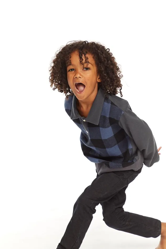 Kids Boys Chaser Brand Mike Ghost Plaid Collared Shirt