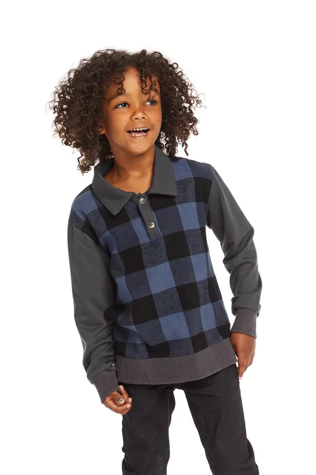 Kids Boys Chaser Brand Mike Ghost Plaid Collared Shirt