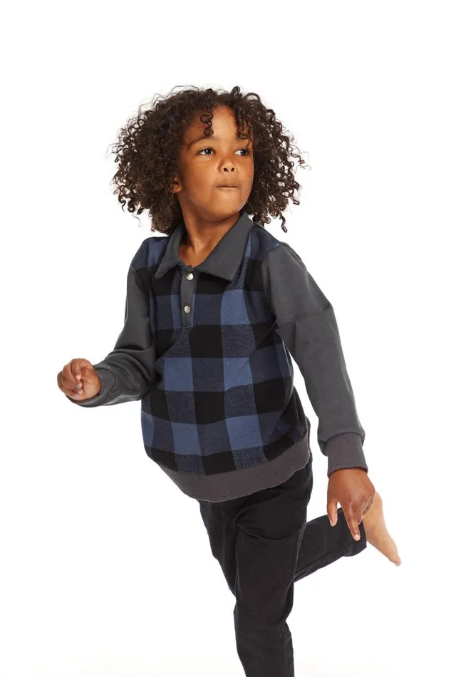 Kids Boys Chaser Brand Mike Ghost Plaid Collared Shirt