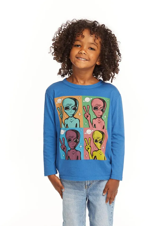 Kids Boys Chaser Brand Peace Alien Long Sleeve Tee