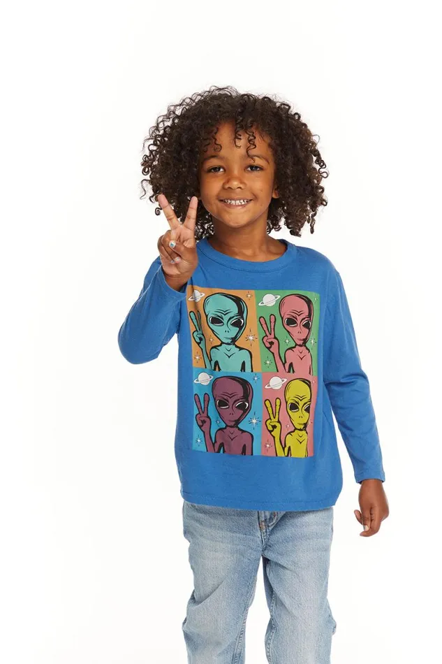 Kids Boys Chaser Brand Peace Alien Long Sleeve Tee