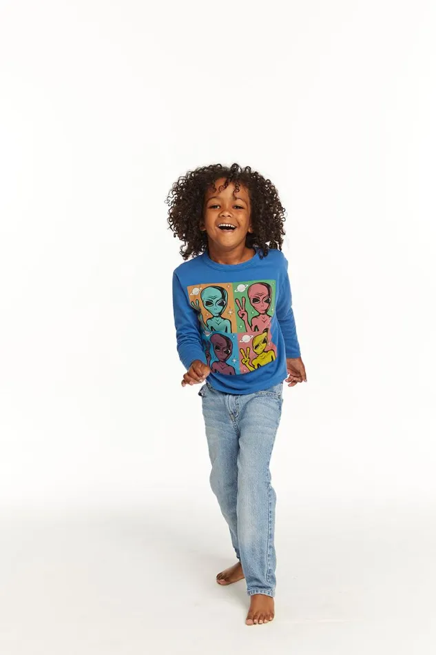 Kids Boys Chaser Brand Peace Alien Long Sleeve Tee