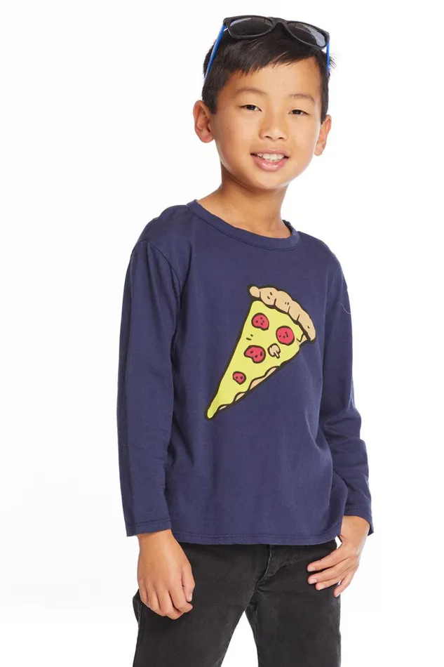 Kids Boys Chaser Brand Pizza Love Boys Long Sleeve Crew Neck Tee