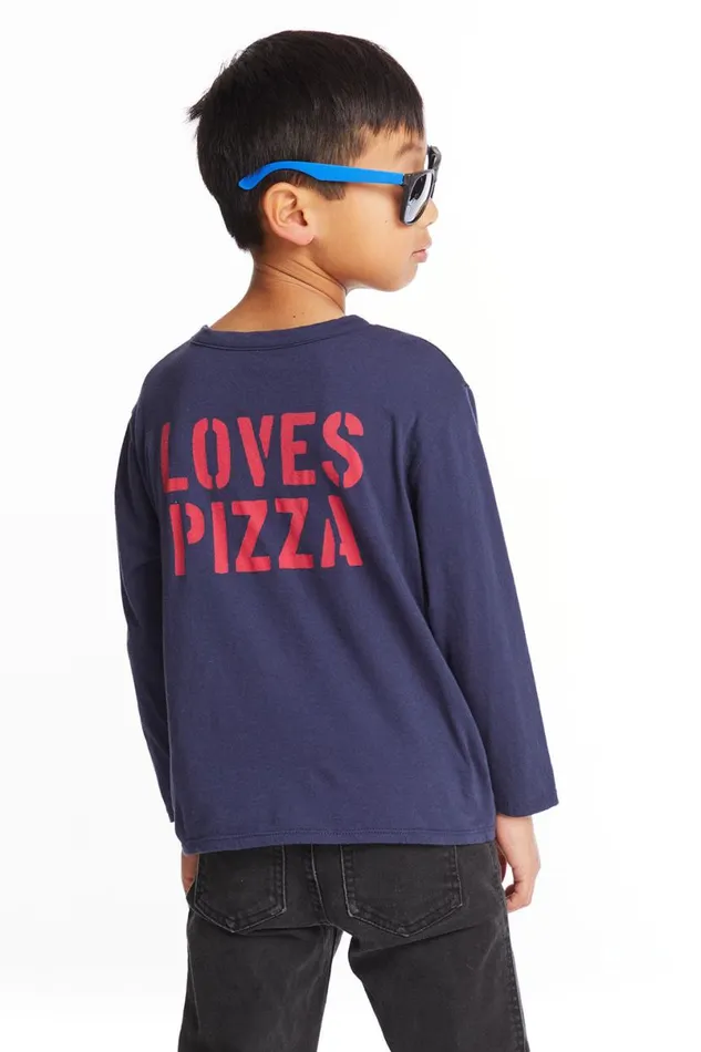 Kids Boys Chaser Brand Pizza Love Boys Long Sleeve Crew Neck Tee