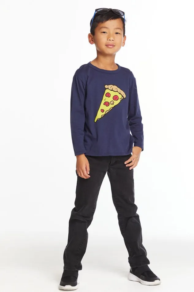 Kids Boys Chaser Brand Pizza Love Boys Long Sleeve Crew Neck Tee