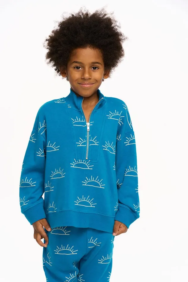 Kids Boys Chaser Brand Rising Sun Sam Half Zip Pullover 8211 Mykonos Blue