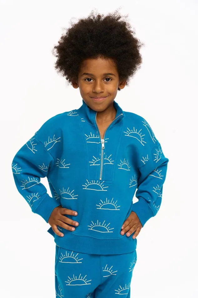 Kids Boys Chaser Brand Rising Sun Sam Half Zip Pullover 8211 Mykonos Blue