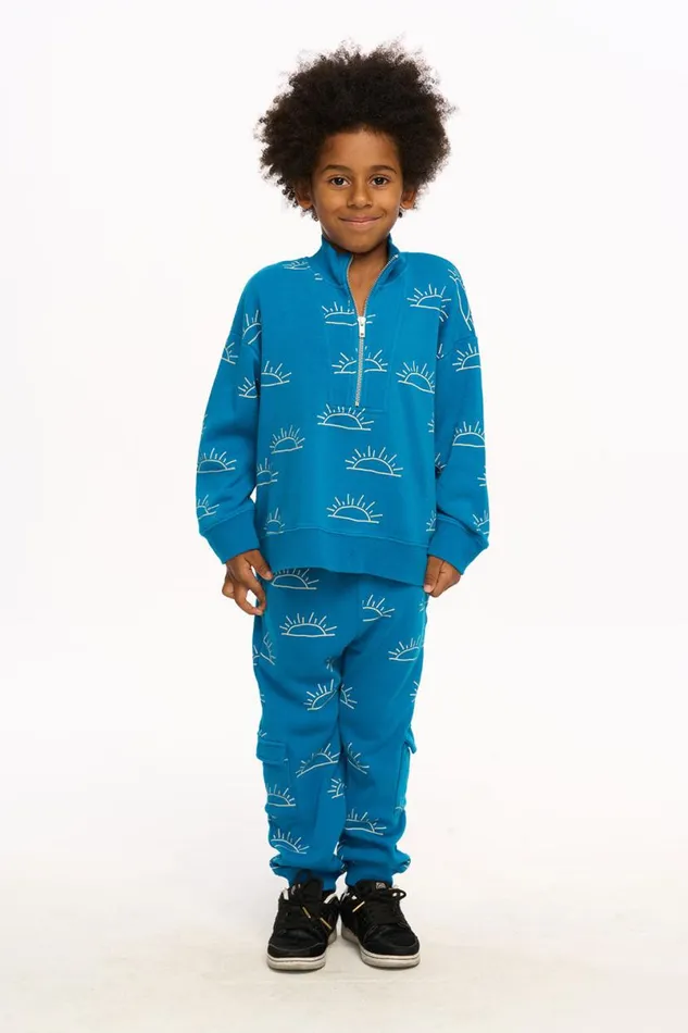 Kids Boys Chaser Brand Rising Sun Sam Half Zip Pullover 8211 Mykonos Blue