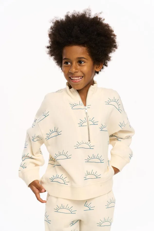 Kids Boys Chaser Brand Rising Sun Sam Half Zip Pullover Coco Milk
