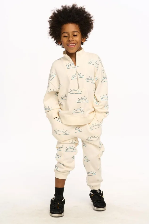 Kids Boys Chaser Brand Rising Sun Sam Half Zip Pullover Coco Milk