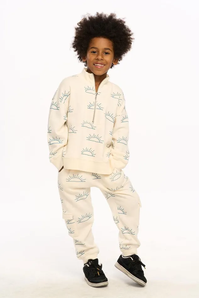 Kids Boys Chaser Brand Rising Sun Sam Half Zip Pullover Coco Milk
