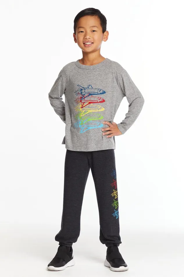 Kids Boys Chaser Brand Rocketships Boys Long Sleeve Crew Neck Tee