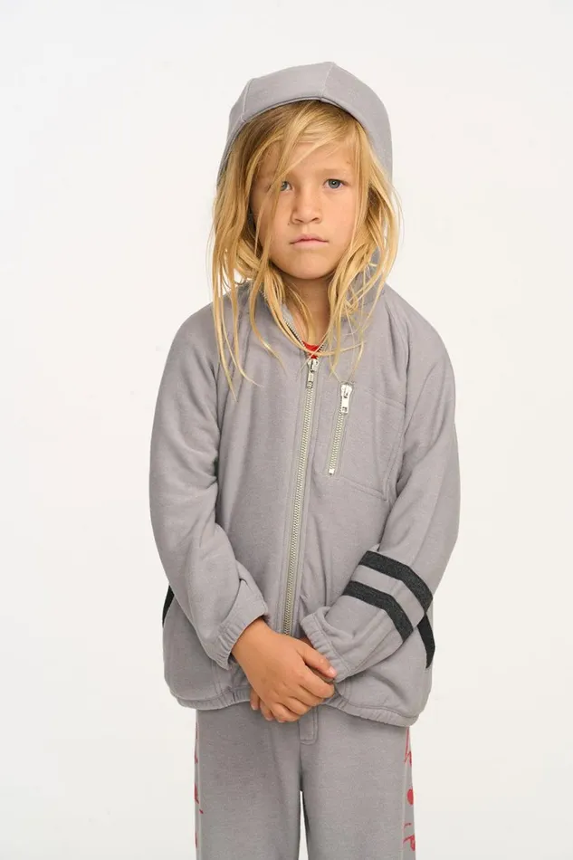 Kids Boys Chaser Brand Silver Gray Zip Up Hoodie