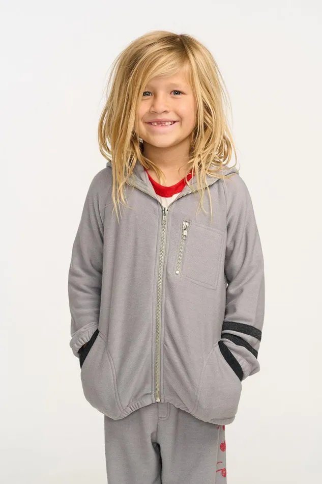 Kids Boys Chaser Brand Silver Gray Zip Up Hoodie