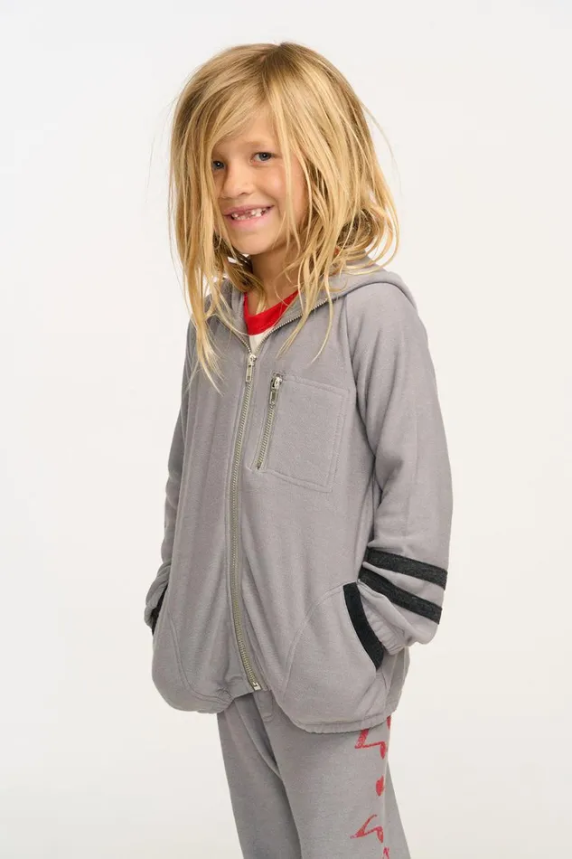 Kids Boys Chaser Brand Silver Gray Zip Up Hoodie