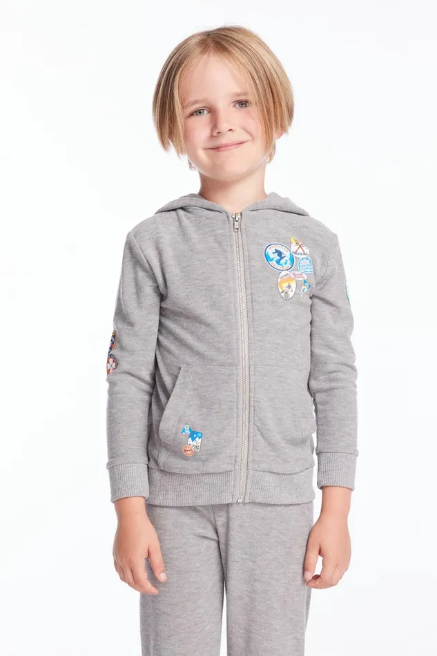 Kids Boys Chaser Brand Ski Patrol Patches Boys Zip Up Hoodie