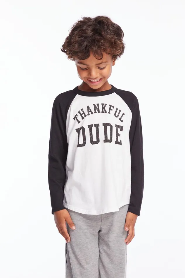 Kids Boys Chaser Brand Thankful Dude Boys Baseball Tee