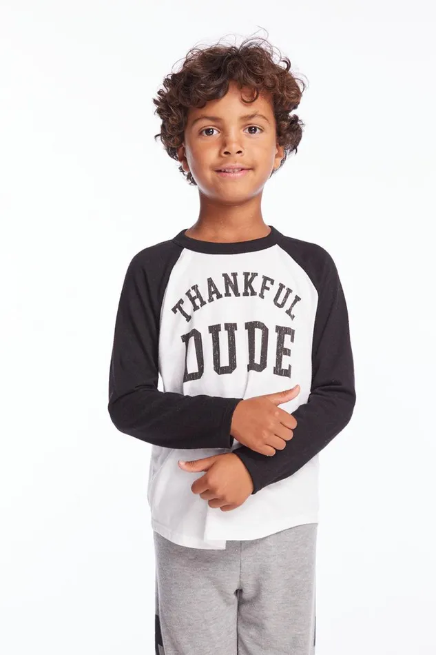 Kids Boys Chaser Brand Thankful Dude Boys Baseball Tee