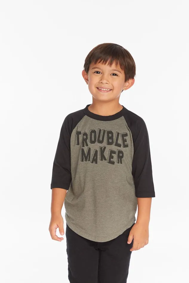 Kids Boys Chaser Brand Trouble Maker Boys Baseball Tee