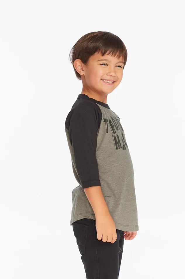 Kids Boys Chaser Brand Trouble Maker Boys Baseball Tee