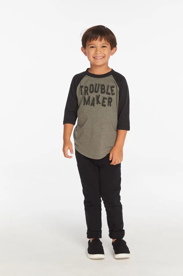Kids Boys Chaser Brand Trouble Maker Boys Baseball Tee
