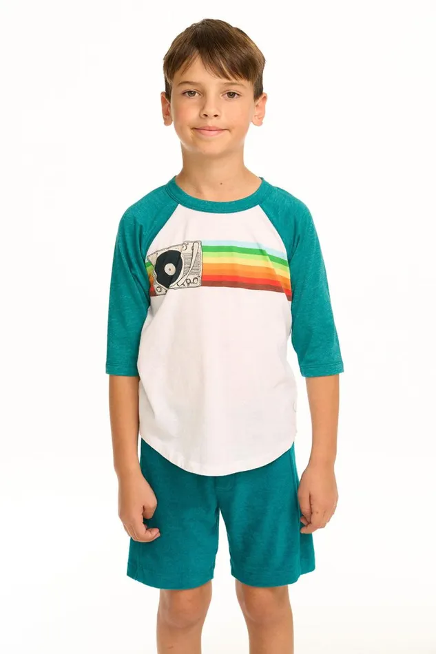 Kids Boys Chaser Brand Turntable Rainbow Recycled Vintage Jersey Baseball Tee