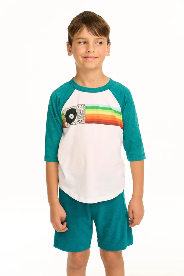 Kids Boys Chaser Brand Turntable Rainbow Recycled Vintage Jersey Baseball Tee