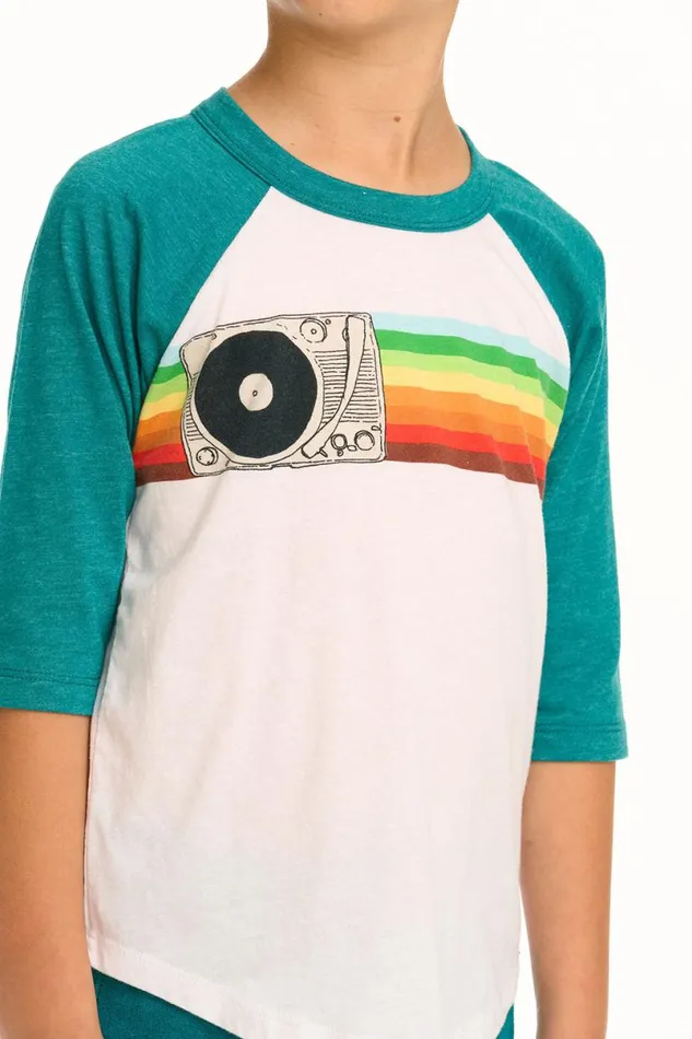 Kids Boys Chaser Brand Turntable Rainbow Recycled Vintage Jersey Baseball Tee