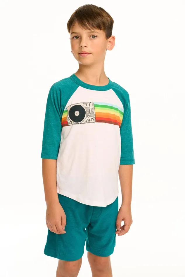 Kids Boys Chaser Brand Turntable Rainbow Recycled Vintage Jersey Baseball Tee