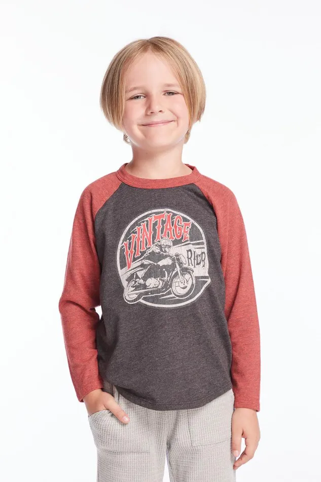 Kids Boys Chaser Brand Vintage Rider Boys Baseball Tee