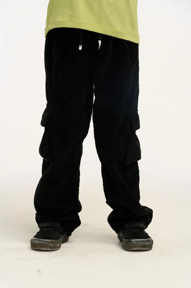 Kids Boys Chaser Brand Wes Raven Black Corduroy Cargo Pants
