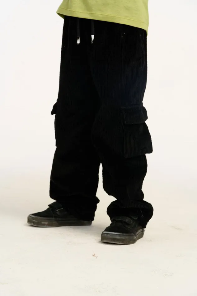 Kids Boys Chaser Brand Wes Raven Black Corduroy Cargo Pants