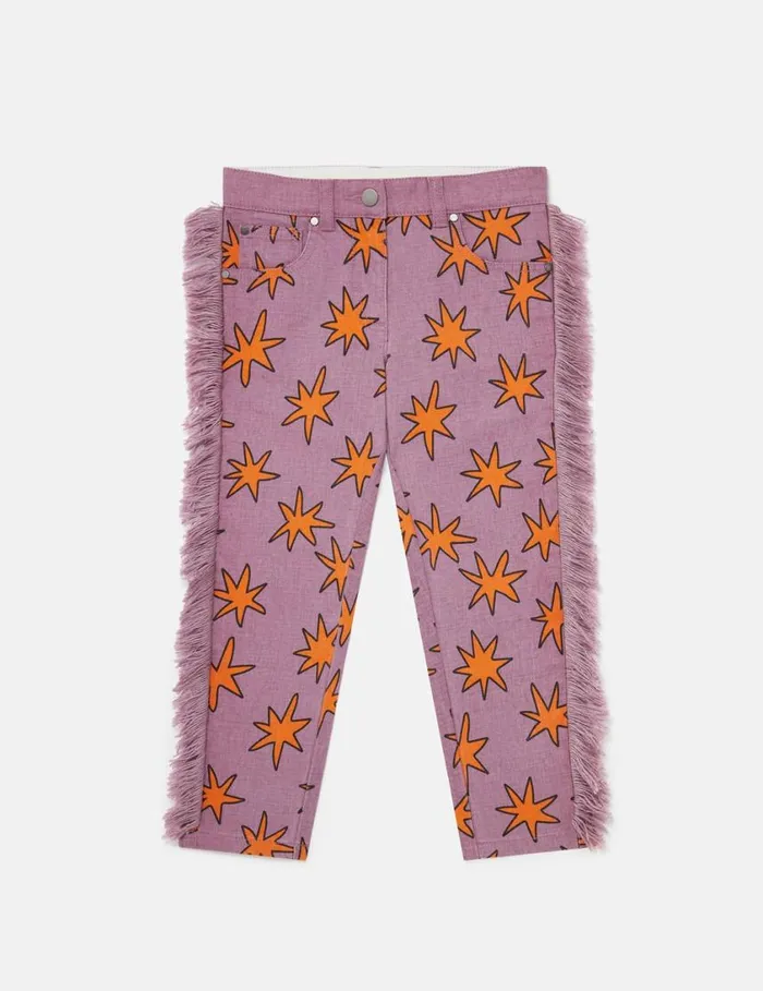 Kids Bright Stars Fringe Denim Jeans Violet Multi Stella McCartney Pants and Shorts