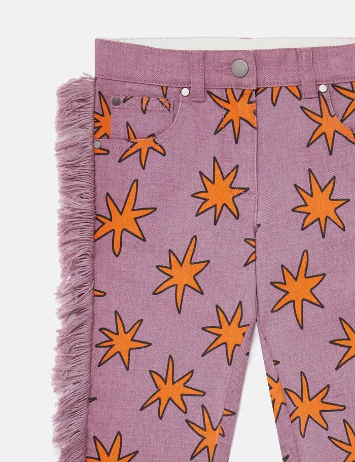 Kids Bright Stars Fringe Denim Jeans Violet Multi Stella McCartney Pants and Shorts