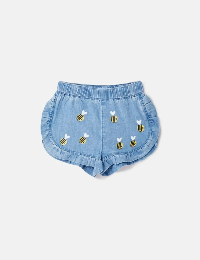 Kids Bumblebee Embroidery Denim Shorts Blue Stella McCartney Baby Girls