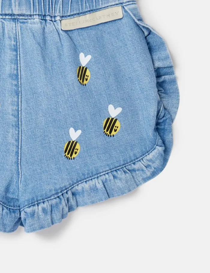 Kids Bumblebee Embroidery Denim Shorts Blue Stella McCartney Baby Girls