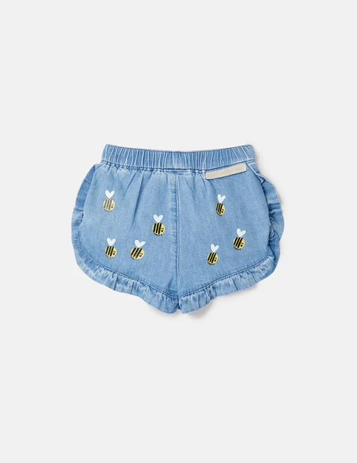 Kids Bumblebee Embroidery Denim Shorts Blue Stella McCartney Baby Girls