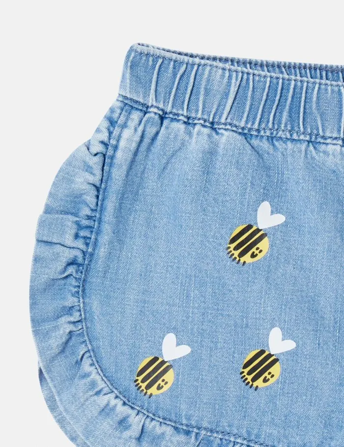 Kids Bumblebee Embroidery Denim Shorts Blue Stella McCartney Baby Girls
