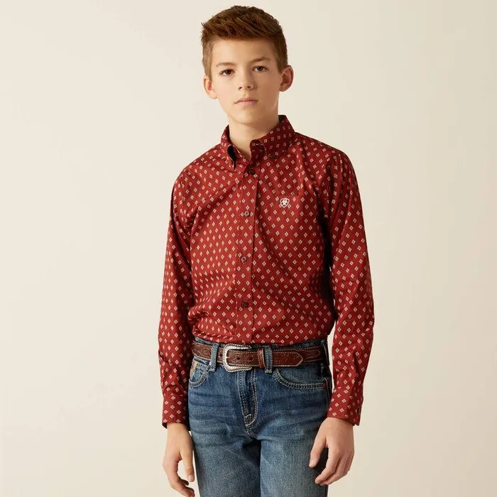 Kids Button Down Shirts Ariat Pax Classic Fit Shirt Burgundy