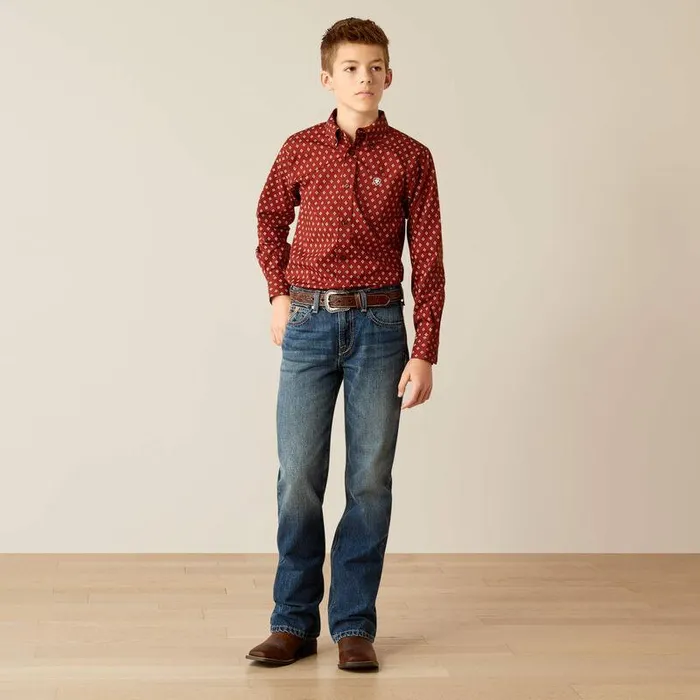 Kids Button Down Shirts Ariat Pax Classic Fit Shirt Burgundy Kids Button Down Shirts Ariat Pax Classic Fit Shirt Burgundy