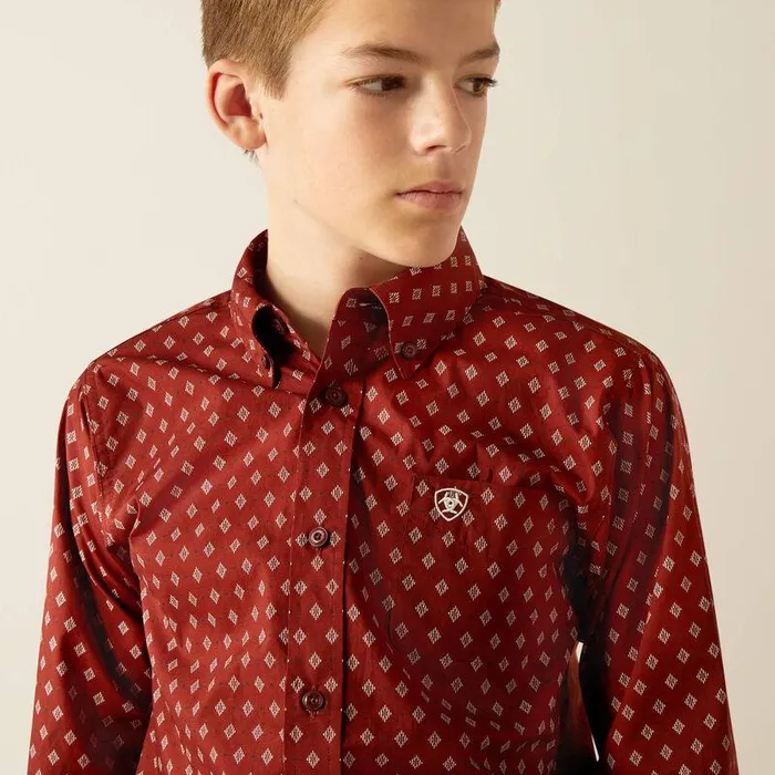 Kids Button Down Shirts Ariat Pax Classic Fit Shirt Burgundy Kids Button Down Shirts Ariat Pax Classic Fit Shirt Burgundy