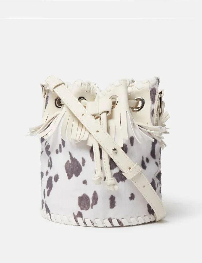 Kids Cow Pattern Fringed Bucket Bag Ivory Stella McCartney Shoes And Bags